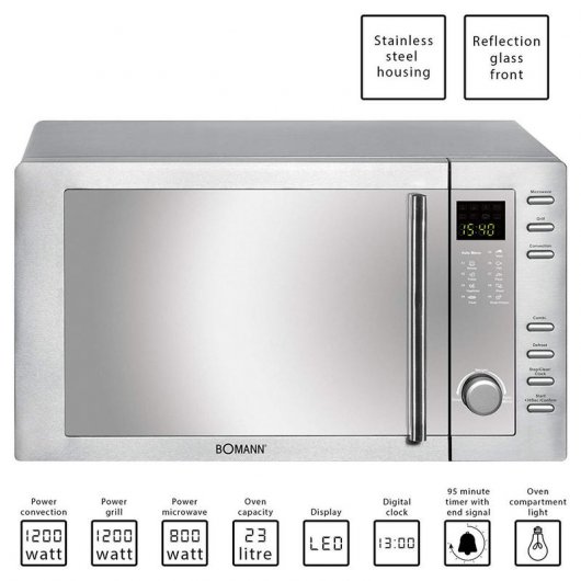 Bomann MWG 2281 H CB Microondas con Grill 23L 1300W Acero Inoxidable