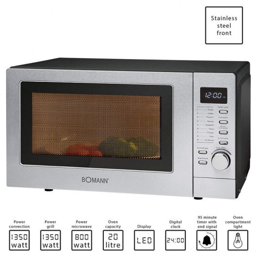 Bomann MWG 2285 H CB Microondas con Grill 20L 800W Acero Inoxidable