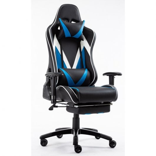 F004 Cadeira Gaming com Apoio para Pés Azul/Preta