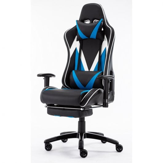 F004 Cadeira Gaming com Apoio para Pés Azul/Preta