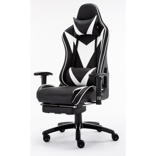 F004 Silla Gaming con Reposapiés Blanca/Negra