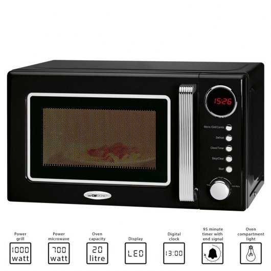Clatronic MWG 790 Rock&Retro Micro-ondas com Grill 20L 700W Preto