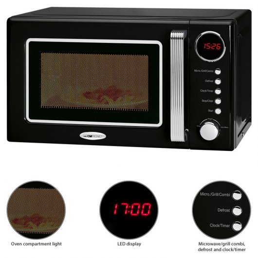 Clatronic MWG 790 Rock&Retro Micro-ondas com Grill 20L 700W Preto