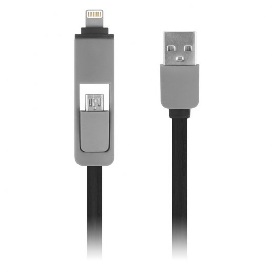 1Life pa:2in1 flat Clable USB/MicroUSB a Lightning 1m Negro