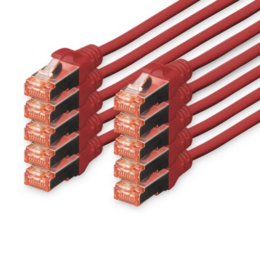 Digitus 10x Cable de Red Cat6 S/FTP S-STP 0.25 m Rojo