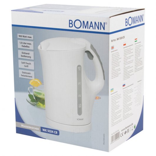 Bomann WK 5024 Hervidor de Agua 1L 900W Blanco