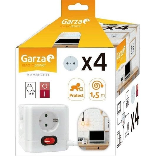 Multiprise Garza 420035 4 Prises avec Interrupteur et Protection Enfant Cube Design