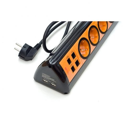 Garza Office Power Regleta 3 Tomas + 2 USB + RJ11 + RJ45 Naranja