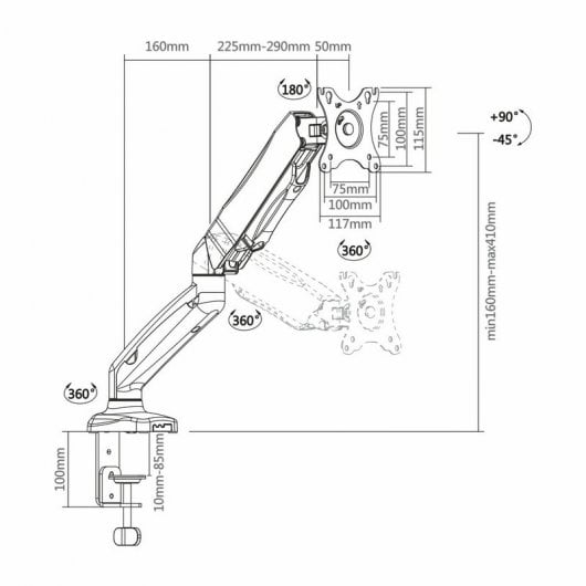Aisens DT27TSR-043 Soporte de Mesa para Monitor/TV de 13" a 27" VESA 100x100 Máx. 9kg