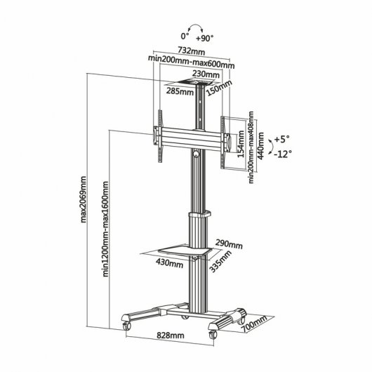 Aisens FT70TRE-037 Suporte de Chão para TV de 37" a 70" VESA 600x400 Máx. 50kg