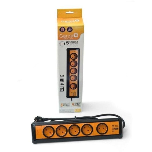 Garza Home Power Regleta 5 Tomas + 2 USB Naranja