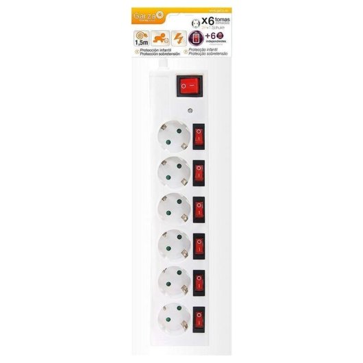 Garza Office Power Regleta 6 Tomas con Interruptores Independientes
