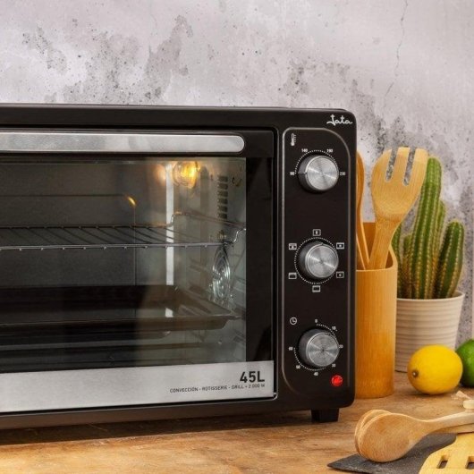 Mini Forno Jata HN945 Limpeza Manual 45L 2000W 4 Funções Preto Prata