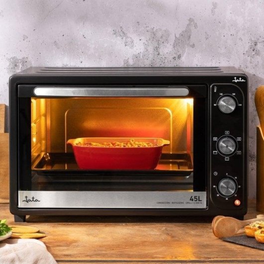 Mini Forno Jata HN945 Limpeza Manual 45L 2000W 4 Funções Preto Prata