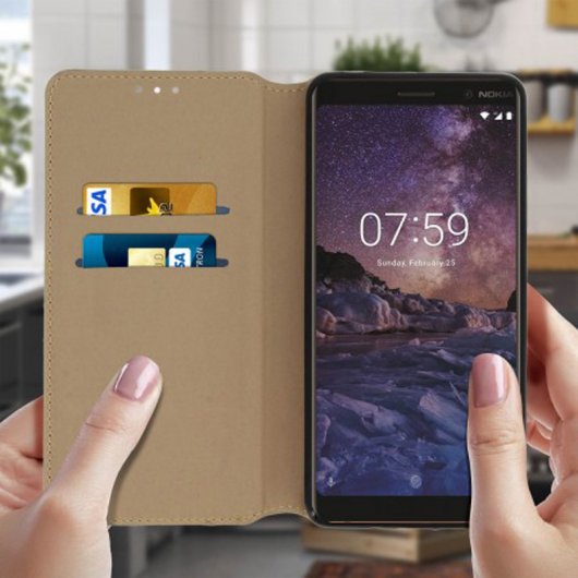 Avizar Funda Libro Oro para Nokia 7 Plus