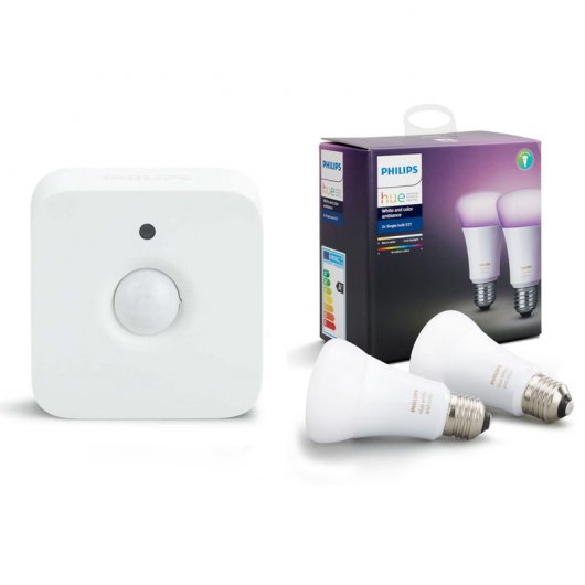 Philips Hue Starter Kit 2 Bombillas Inteligentes LED E27 White and Color + Sensor Movimiento