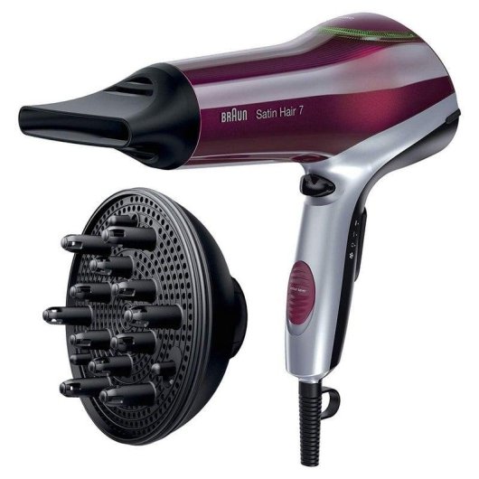 Sèche-cheveux Ionique Professionnel Braun Satin Hair 7 HD 770 2200W 3 Températures 2 Vitesses Accessoires Noir Rouge