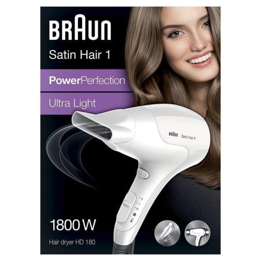 Sèche-cheveux Léger et Compact Braun Satin Hair HD180 1800W 2 Températures 2 Vitesses Blanc