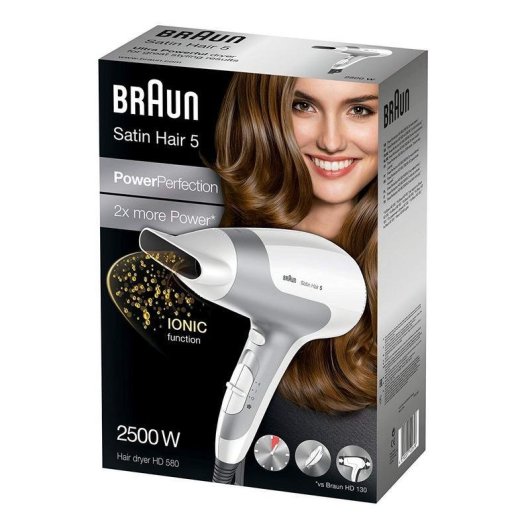 Ionen Föhn Braun Satin Hair 5 HD 580 2500W 3 Temperaturstufen 2 Geschwindigkeiten Kaltstufe Weiß
