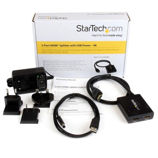 StarTech.com Splitter vidéo HDMI 4K à 2 ports - Répartiteur HDMI 1 x 2 alimenté par USB ou adaptateur d'alimentation