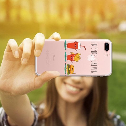 WoowCase Funda de Silicona Friends Forever Hamburguesa y Refresco para iPhone 8 Plus