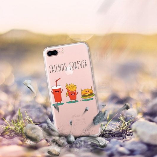 WoowCase Funda de Silicona Friends Forever Hamburguesa y Refresco para iPhone 8 Plus