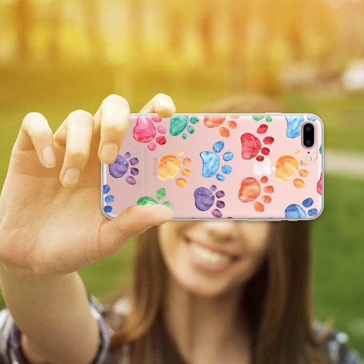 WoowCase Funda de Silicona Huellas de Perro de Colores para iPhone 8 Plus