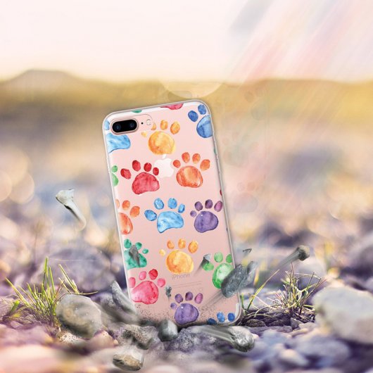 WoowCase Funda de Silicona Huellas de Perro de Colores para iPhone 8 Plus