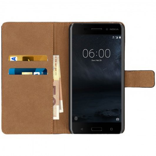 Avizar Funda Billetera de Cuero Negro para Nokia 6