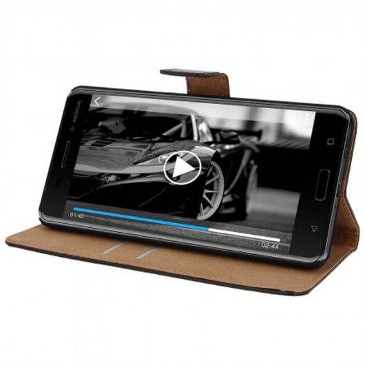 Avizar Funda Billetera de Cuero Negro para Nokia 6