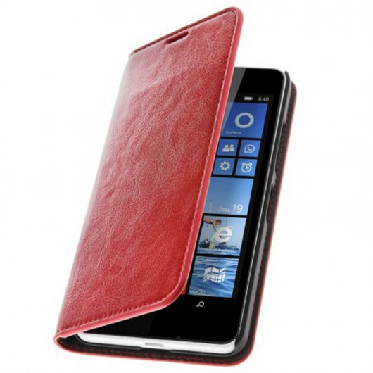 Avizar Funda Billetera de Cuero Rojo para Nokia Lumia 640