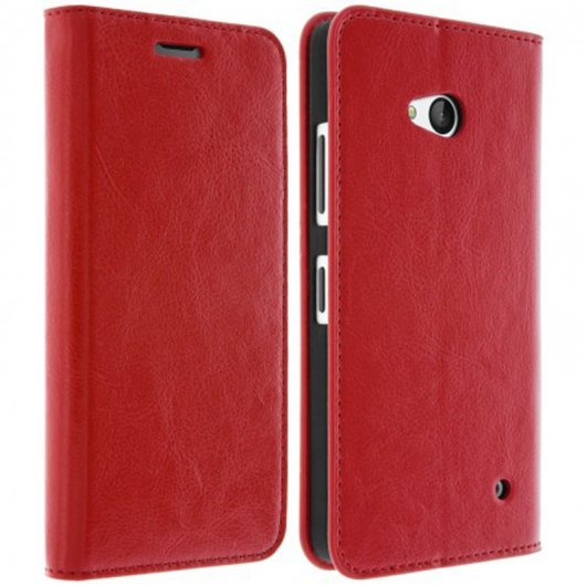 Avizar Funda Billetera de Cuero Rojo para Nokia Lumia 640