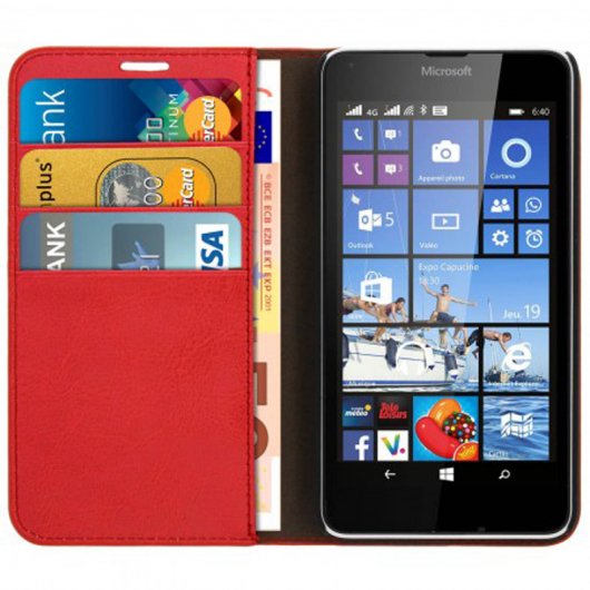 Avizar Funda Billetera de Cuero Rojo para Nokia Lumia 640