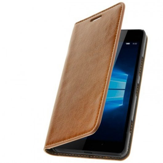 Avizar Funda Billetera de Cuero Marrón para Nokia Lumia 950