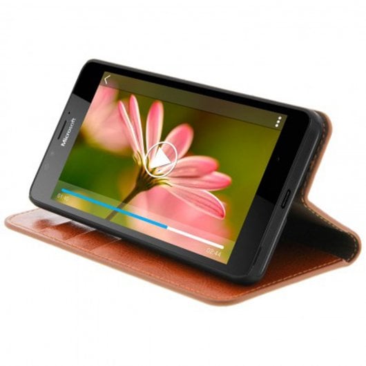 Avizar Funda Billetera de Cuero Marrón para Nokia Lumia 950