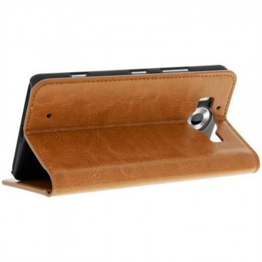 Avizar Funda Billetera de Cuero Marrón para Nokia Lumia 950