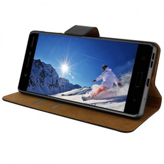 Avizar Funda Billetera de Cuero Negro para Nokia 5