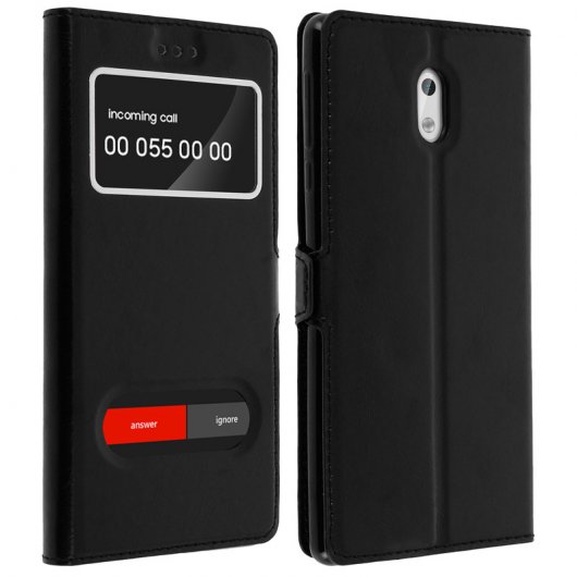 Funda Libro de Silicona Negra con Doble Ventana para Nokia 3
