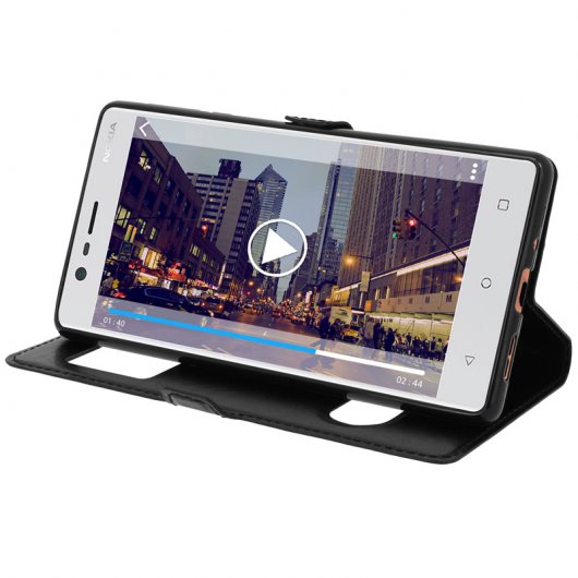 Funda Libro de Silicona Negra con Doble Ventana para Nokia 3