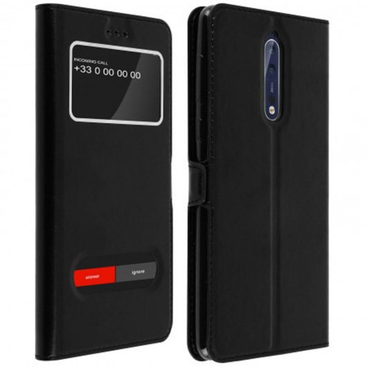 Funda Libro de Silicona Negra con Doble Ventana para Nokia 8