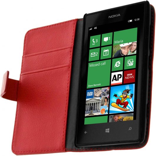 Avizar Funda Billetera de Color Rojo para Nokia Lumia 520/525