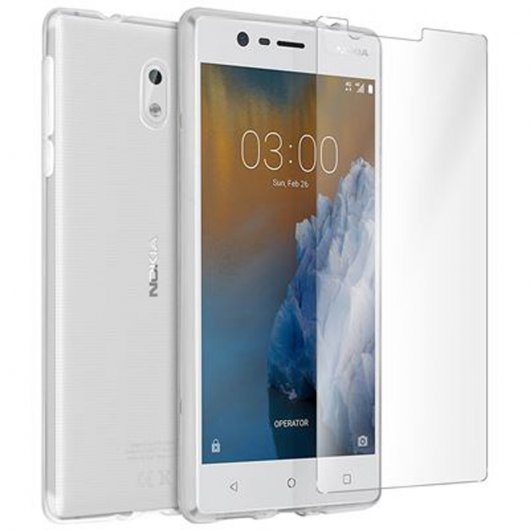 Avizar Funda de Silicona Flexible + Cristal Templado para Nokia 3