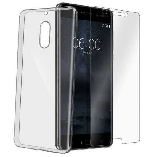Avizar Funda de Silicona Flexible + Cristal Templado para Nokia 6