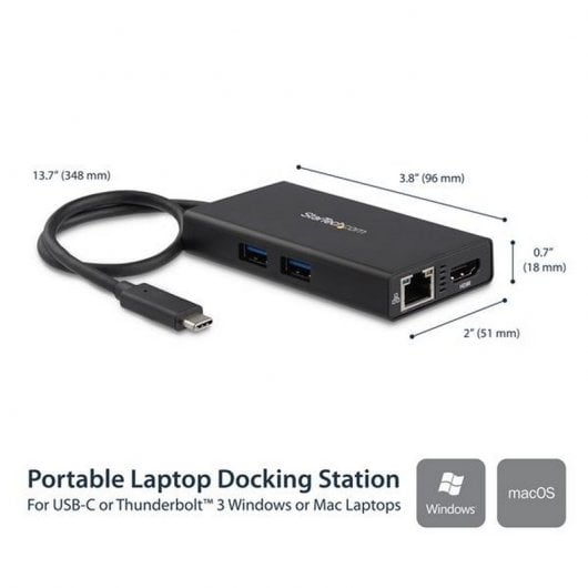 StarTech Adaptador Multipuertos USB-C con HDMI/2x Puertos USB-A/PD 60W Negro