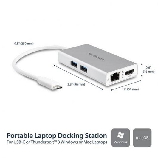 StarTech.com Adaptateur Multiport USB-C - Mini Station d'Accueil USB-C avec 4K HDMI - 60W PD Pass-Through, GbE, 2pt USB-A 3.0 Hub - Mini Dock USB Type-C pour Ordinateur Portable - Blanc