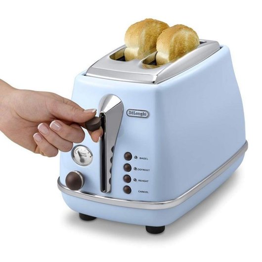 Grille-pain vintage DeLonghi CTOV 2103.AZ 2 fentes 900 W Réchauffage Décongélation Bleu