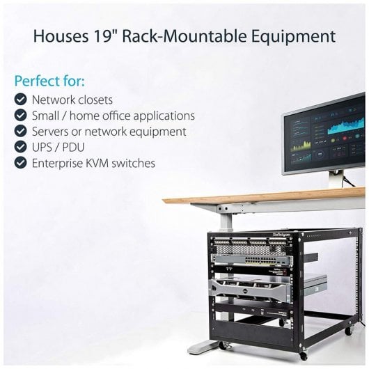 StarTech.com Server Rack a 4 Montanti 12U Open Frame, Armadio Rack di Rete 19" con Ruote, piedini di livellamento/montaggio a pavimento, Quadro Rack Scorrevole/profondità regolabile per apparecchiature AV/Dati/IT