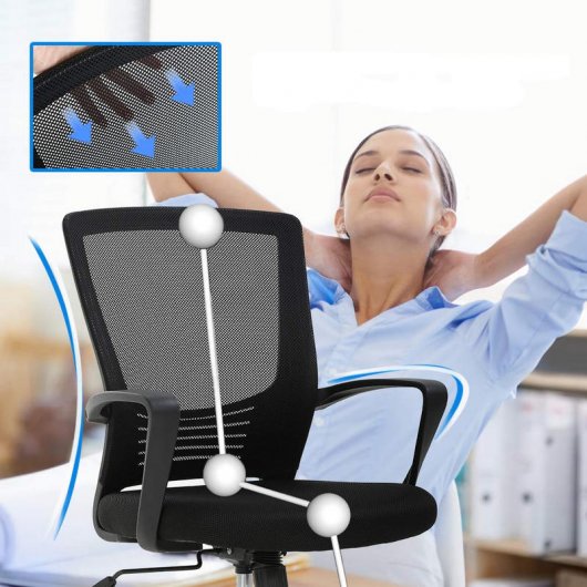 Silla de Oficina Giratoria TLV-S1 360º con Soporte Lumbar Negra