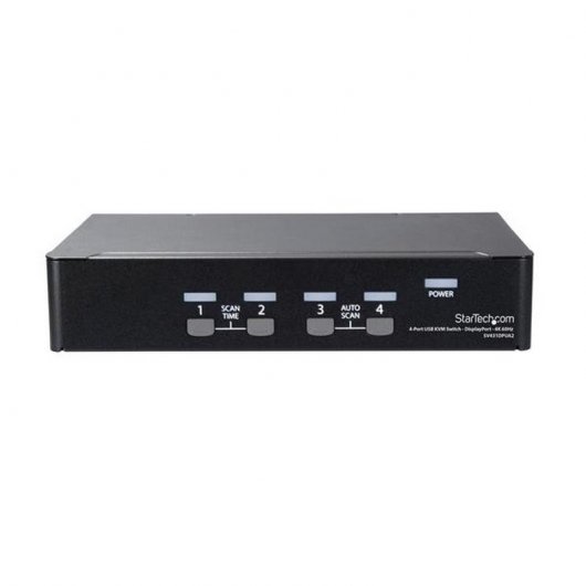 StarTech.com Switch KVM DisplayPort a 4 porte - 4K 60Hz - Schermo singolo - Switch KVM USB UHD DP 1.2 a doppia porta - Hub USB 2.0 integrato e audio - Dell, HP, Apple, Lenovo - TAA