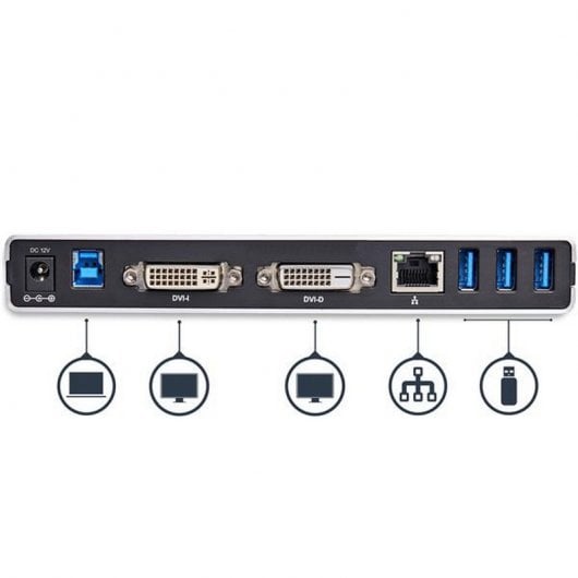 StarTech.com Station d'Accueil USB 3.0 pour Deux Écrans avec Adaptateurs DVI vers VGA et HDMI, 5x USB 3.0 et Audio - Station d'Accueil DVI Verticale pour Mac et Windows